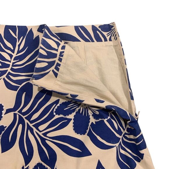 Talbots Womens Tan and Blue Tropical Floral Sequins Skirt 6 Classic Preppy Beach - Picture 6 of 6